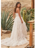 Ivory Lace Tulle Ruffled Wedding Dress With Detachable Straps